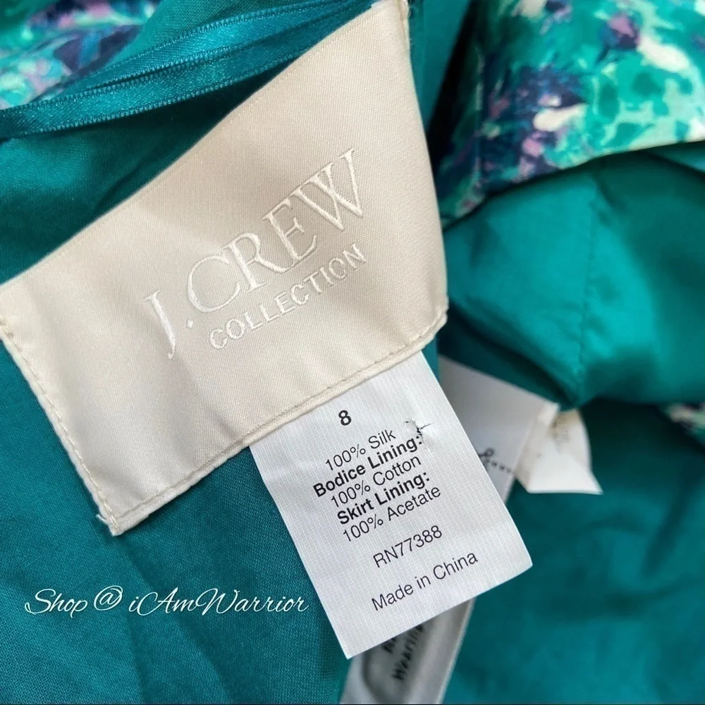 J.Crew Collection teal silk abstract floral strapless dress *shop@iamwarrior
